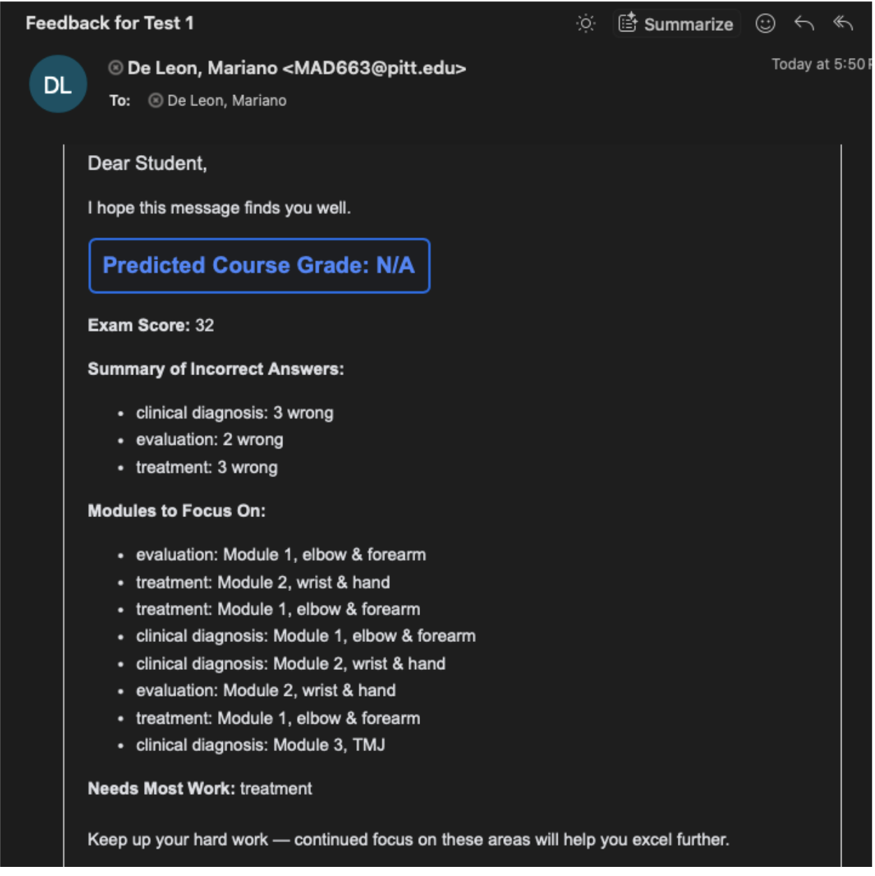 StudentFeedback screenshot 2